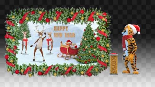 Videohive - Tiger Stands And Presents On On The New Year Screen - 34857408 - 34857408