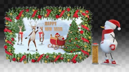 Videohive - Snowman Stands And Presents On The New Year Screen - 34858042 - 34858042