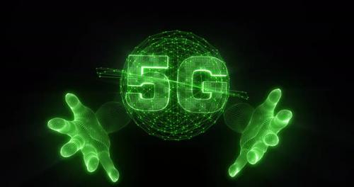 Videohive - hand on 5G Global network world map digital artificial intelligence Ai technology Data cloud green - 34858217 - 34858217