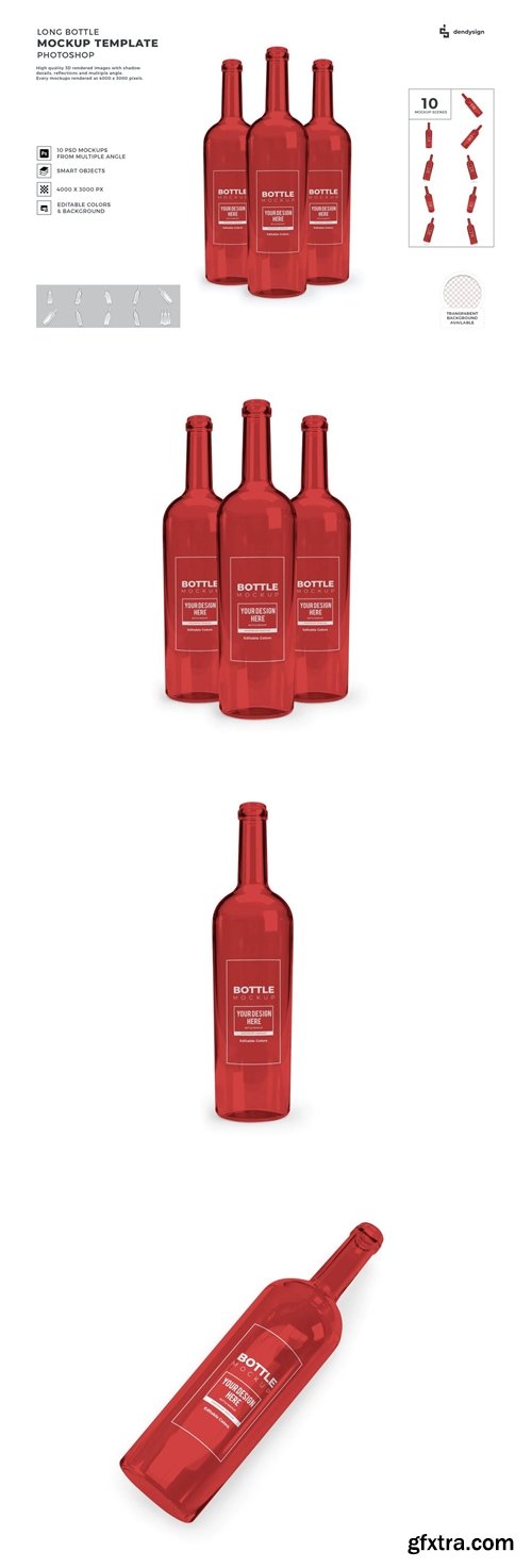 Long Glass Bottle Mockup Template Set