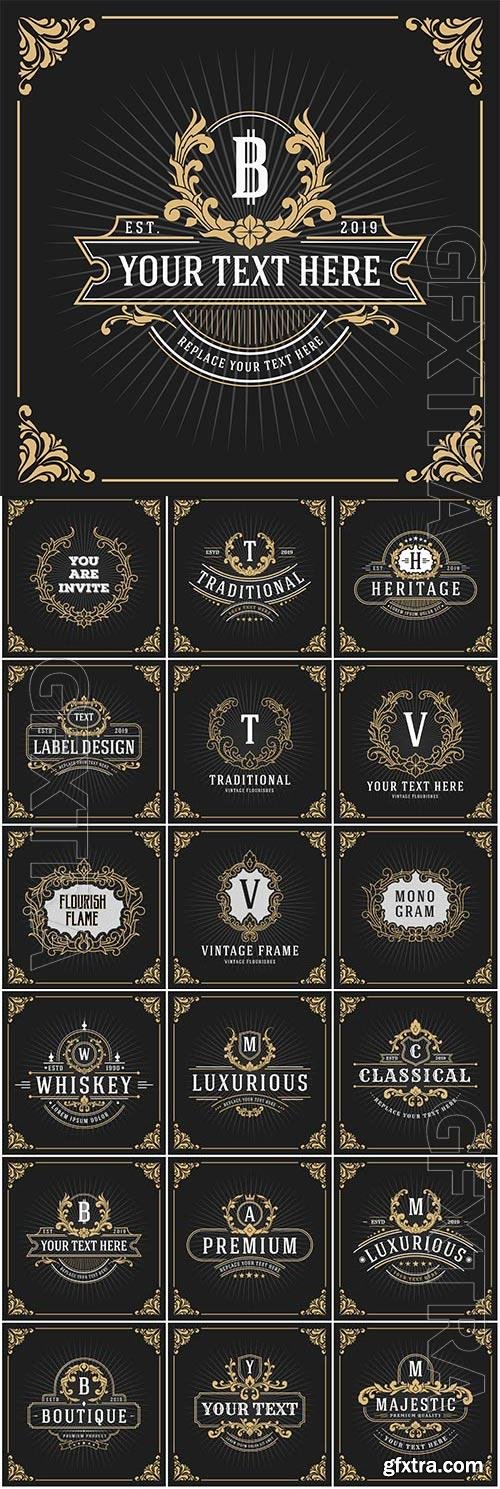 Vintage logo, luxury vector monogram, banner template design