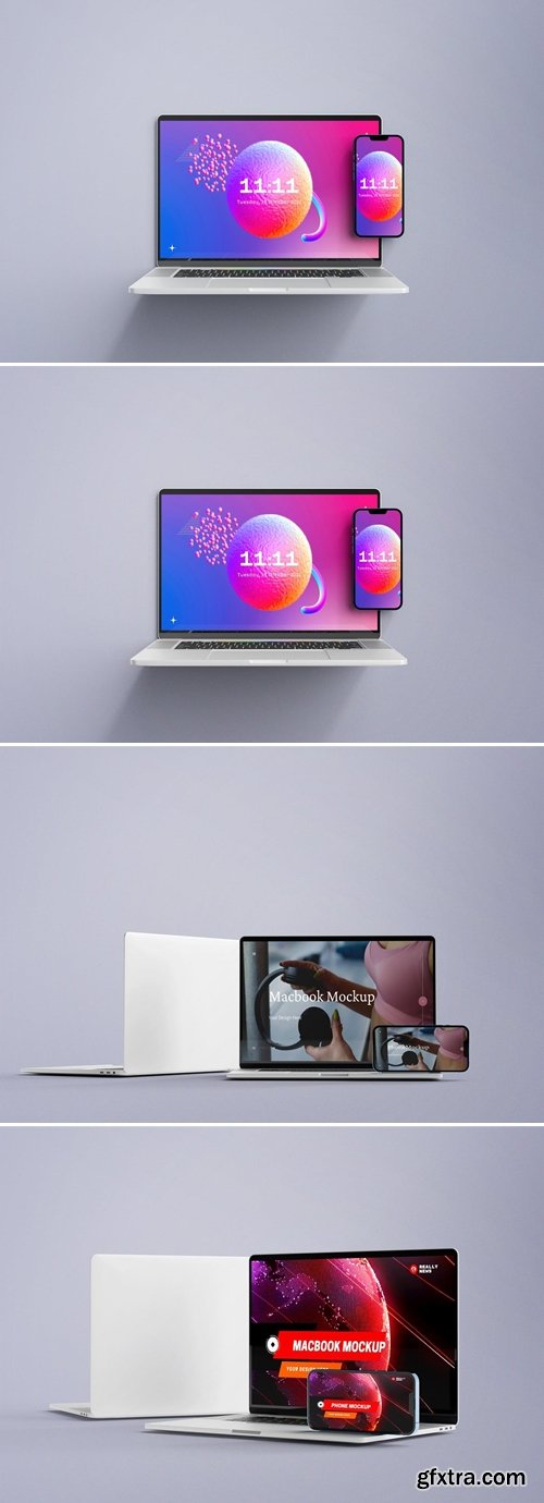 MacBook Pro with iPhone 13 Pro Mockups