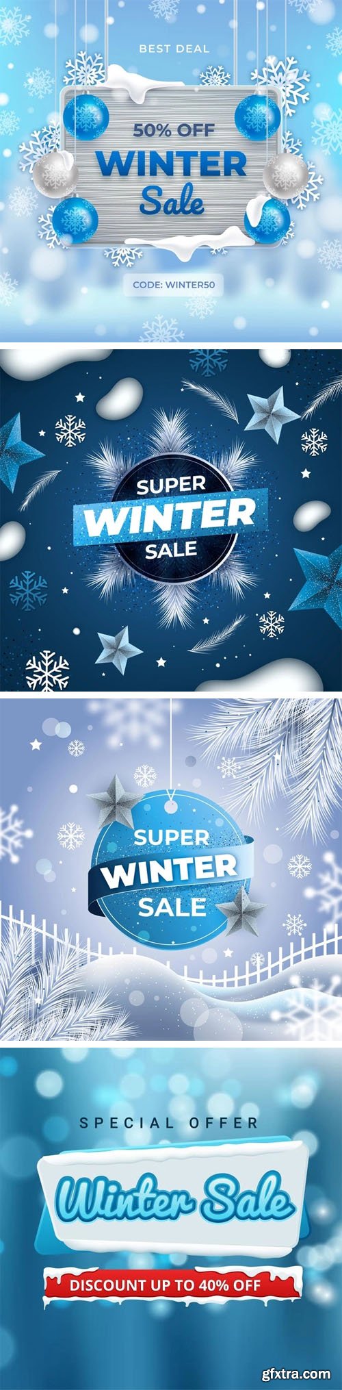 4 Winter Sale Banners Illustration Vector Templates