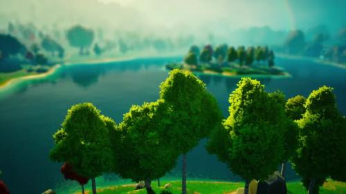 Videohive - Cartoon Green Forest Landscape with Trees and Lake - 34949235 - 34949235