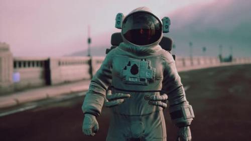 Videohive - Astronaut in Space Suit on the Road Bridge - 34949292 - 34949292