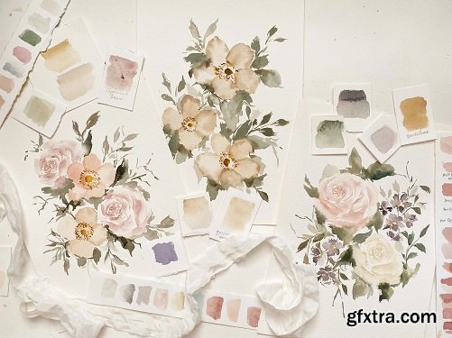 Pastel Flowers in Vintage Watercolor