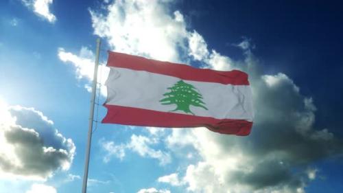 Videohive - Flag of Lebanon Waving at Wind Against Beautiful Blue Sky - 34943745 - 34943745