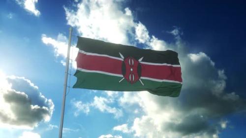 Videohive - Flag of Kenya Waving at Wind Against Beautiful Blue Sky - 34943782 - 34943782