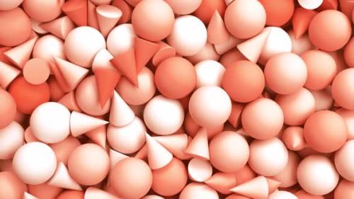 Videohive - Pan Over a Lot of Geometric Objects Spheres and Cones in Calming Coral Color - 34960124 - 34960124