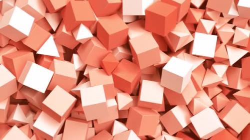 Videohive - Pan Over a Lot of Geometric Objects Pyramids and Boxes in Calming Coral Color - 34960148 - 34960148