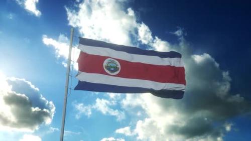 Videohive - Flag of Costa Rica Waving at Wind Against Beautiful Blue Sky - 34931036 - 34931036