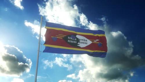 Videohive - Flag of Eswatini Waving at Wind Against Beautiful Blue Sky - 34931053 - 34931053