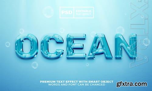 Ocean blue liquid 3d bold editable text effect premium psd