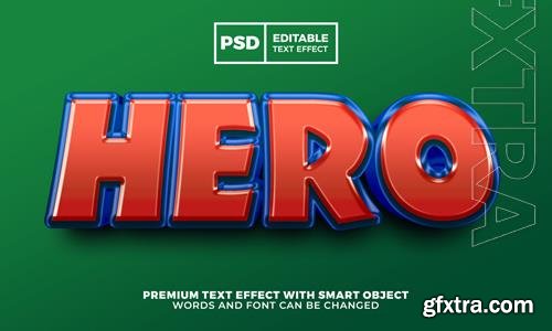 Hero cartoon game 3d editable text effect style premium psd