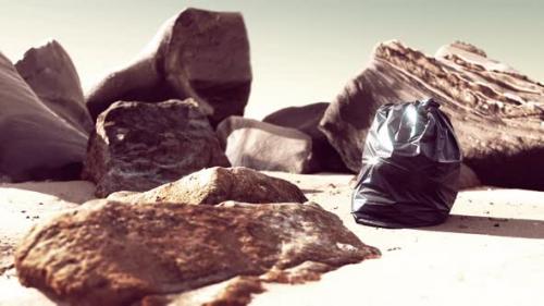 Videohive - Black Plastic Garbage Bag Full of Trash on the Beach - 34947754 - 34947754