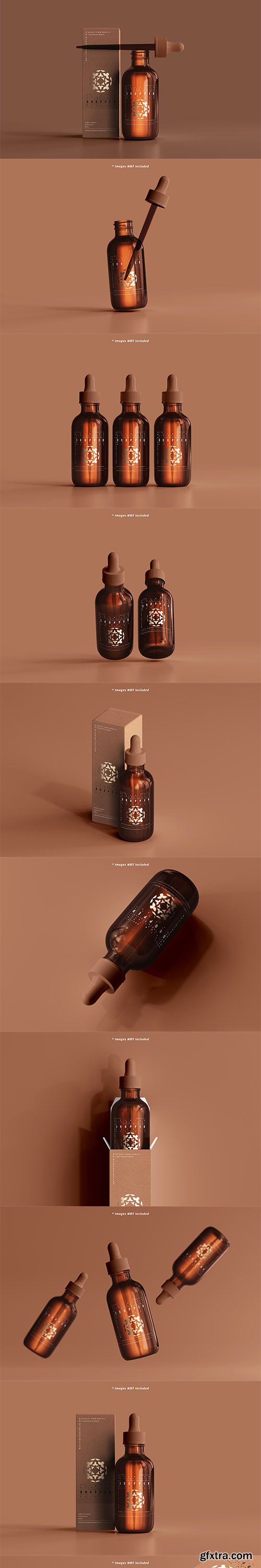 Amber glass dropper bottle and box mockup