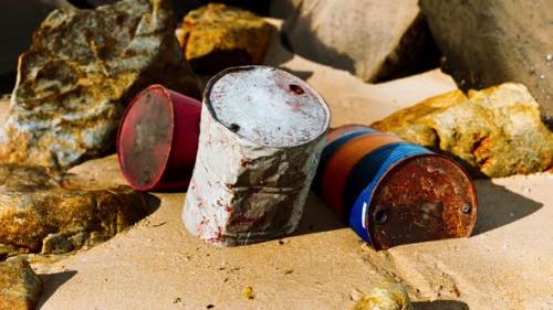Videohive - Old Oil Barrell on the Sand Beach - 34948511 - 34948511