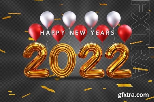 Happy new years with 3d gold text effect and balloon psd