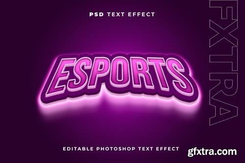 Esport text effect template with light effect and purple color premium psd