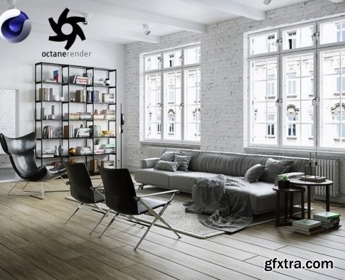 Cgtrader - Living Room Interior 3D Scene-3 for Cinema 4D and Octane Render
