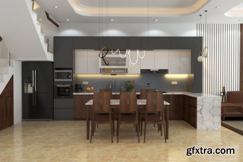 Sketchup Interior Living Room and Kitchen by Dung Nguyen