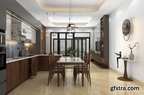 Sketchup Interior Living Room and Kitchen by Dung Nguyen