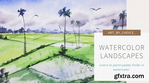  Watercolor Landscapes | learn to paint paddy fields in watercolor | Beginner Friendly