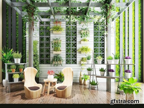 Balcony courtyard/landscape green plants potted leisure chair