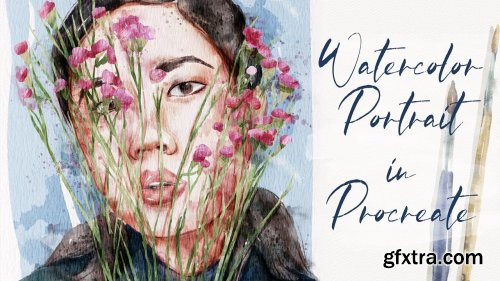  Painting Digital Watercolor Portrait in Procreate - Girl with Flowers