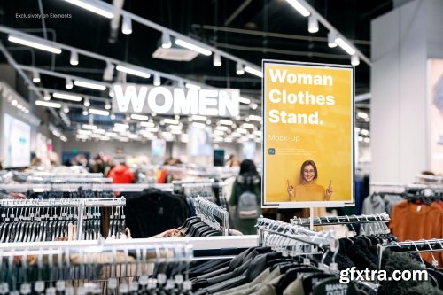 Women Clothes Brand Store Rack Stand Mock-Up