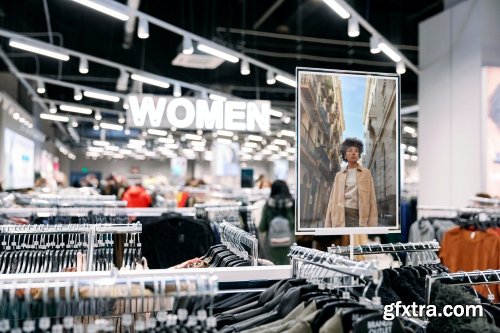 Women Clothes Brand Store Rack Stand Mock-Up