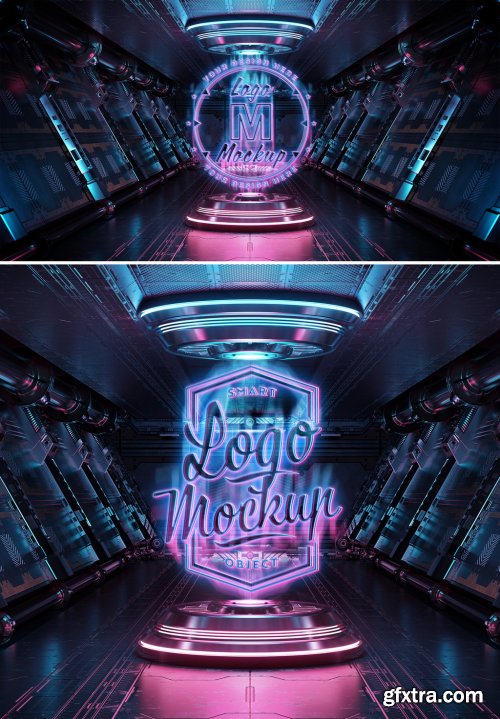 Glowing Neon Logo Mockup with Hologram Effect 461350590