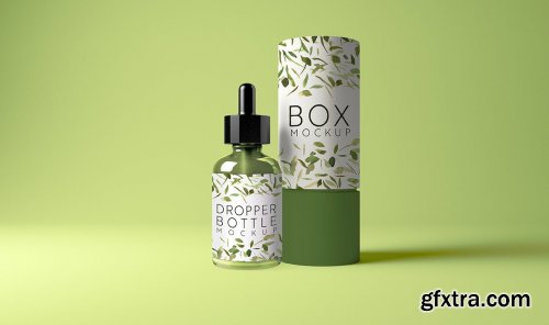 Dropper Bottle with Cylindrical Box Mockup