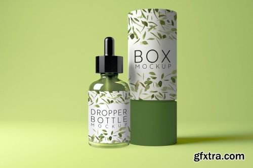 Dropper Bottle with Cylindrical Box Mockup