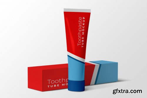 Toothpaste tube and Paper box Mockup