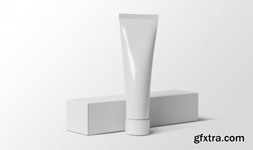 Toothpaste tube and Paper box Mockup