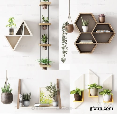 Modern green plant potted wall decoration