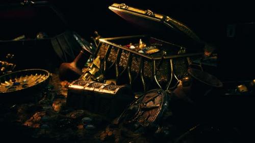 Videohive - Treasures in a Dark Cave with Coins Diamonds and Gold - 35023241 - 35023241