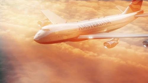 Videohive - Plane Flight Travel to Amsterdam City in Sunshine - 35023838 - 35023838