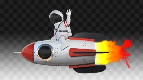 Videohive - Cosmonaut Flying On A Rocket And Greeting - 34976009 - 34976009