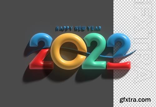 3d render happy new year 2022 text typography transparent psd file