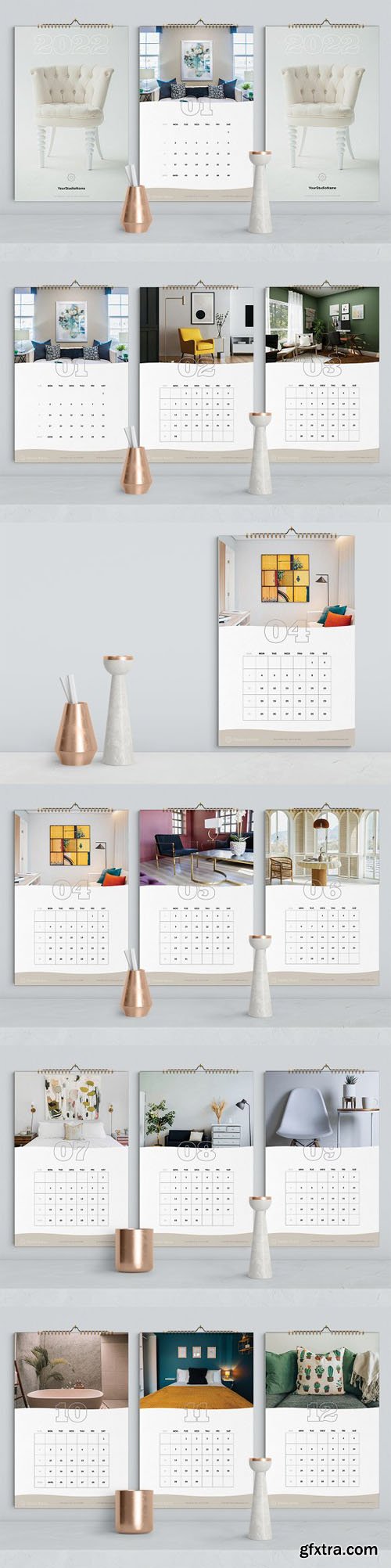 Interior Design - Wall Calendar 2022 InDesign Template