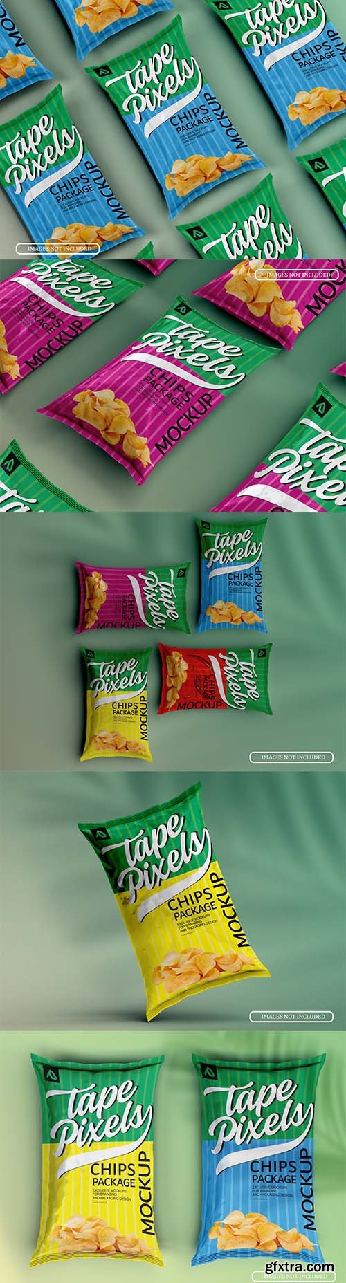 Lying potato chips bags mockup