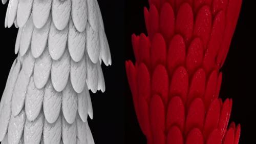 Videohive - Abstract white and red wide tubes covered by shining bird feathers - 35025408 - 35025408