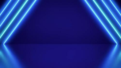 Videohive - Neon Diagonal Blue Video reflective floor background. 4K video loop. - 35036631 - 35036631