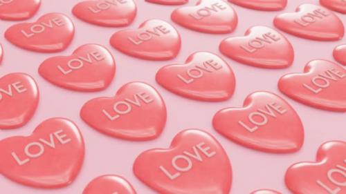 Videohive - Red Hearts with Word Love Moving in in Rows with a Seamless Repeating Loop - 35039966 - 35039966