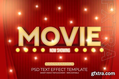 Movie text effect 3d template shiny with curtains red color editbale fully premium psd