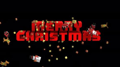 Videohive - 4K Geometric Christmas elements falling over Merry Christmas text - 35044976 - 35044976