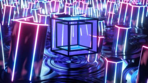 Videohive - Floating Shimmering Cube Above The Iridescent Pillars 02 - 35048522 - 35048522