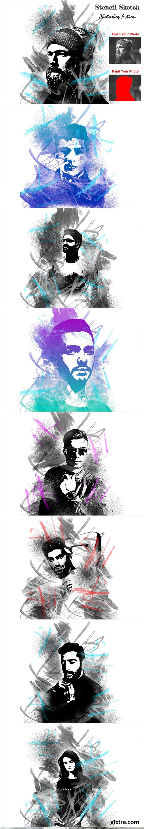 CreativeMarket - Stencil Sketch Photoshop Action 6697338